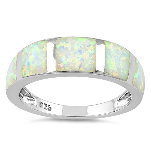 Sterling Silver 5 Bar White Lab Opal Ring