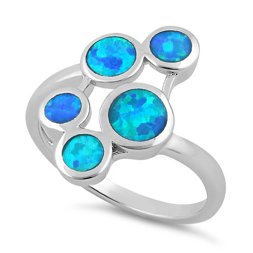 Sterling Silver 5 Circle Blue Lab Opal Ring