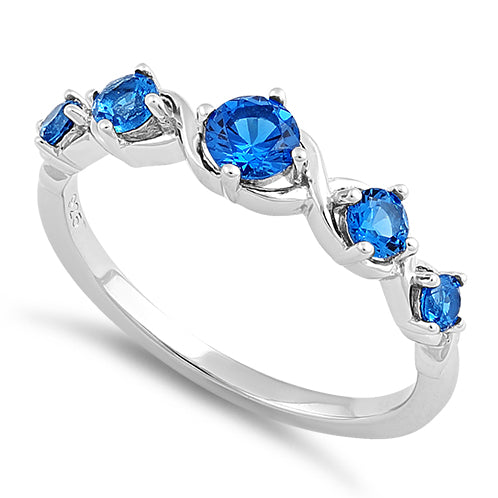 Sterling Silver 5 Round Blue Spinel CZ Ring