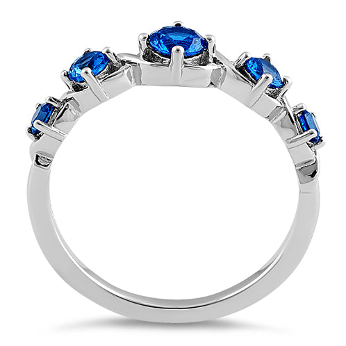 Sterling Silver 5 Round Blue Spinel CZ Ring