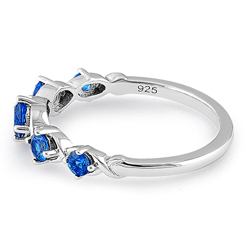 Sterling Silver 5 Round Blue Spinel CZ Ring