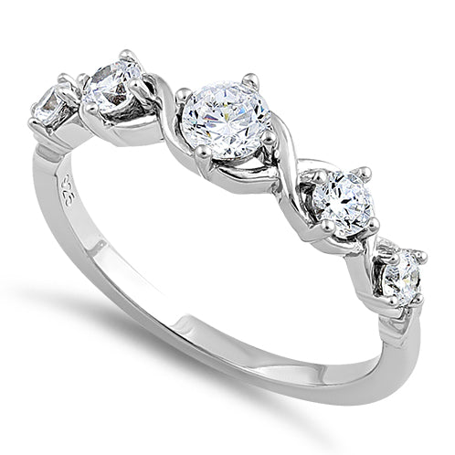 Sterling Silver 5 Round Clear CZ Ring