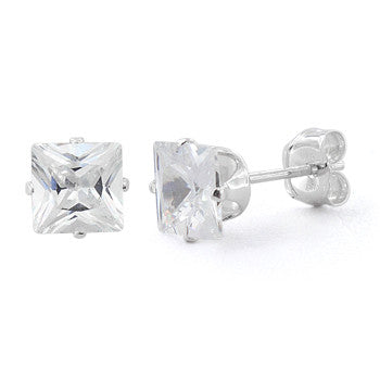 Sterling Silver 5mm Princess Cut CZ Stud Earrings Square