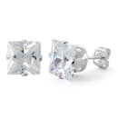 Sterling Silver 7mm Princess Cut CZ Stud Earrings Square