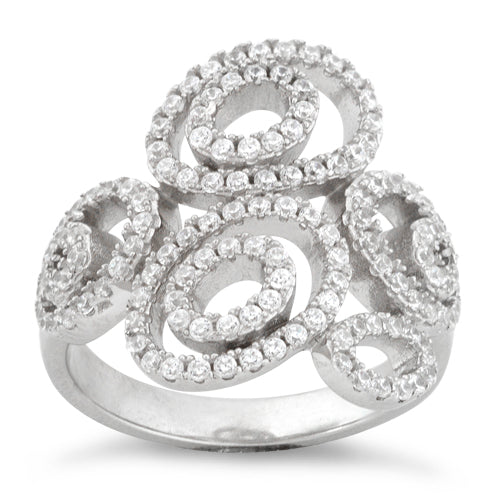 Sterling Silver Abstract Circles Pave CZ Ring