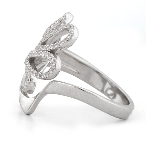 Sterling Silver Abstract Flower Pave CZ Ring