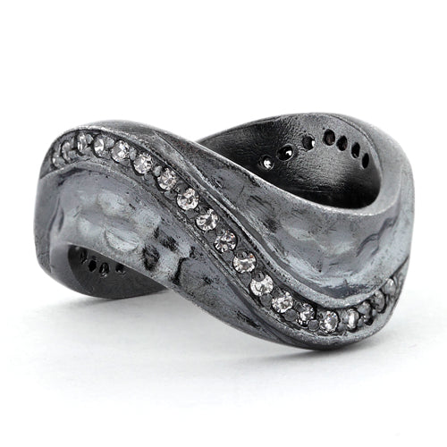 Sterling Silver Abstract Oxidized CZ Ring