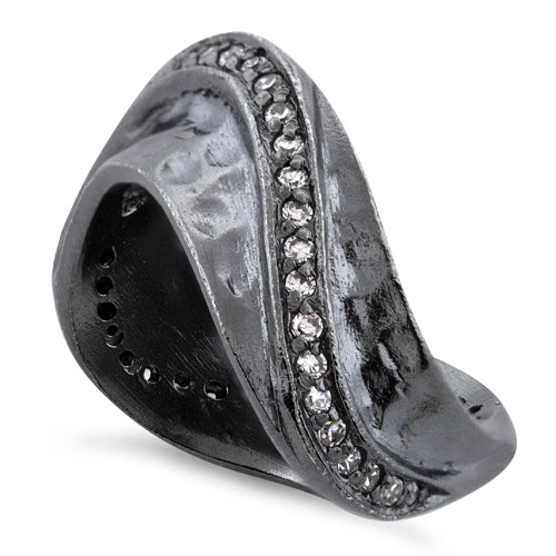 Sterling Silver Abstract Oxidized CZ Ring