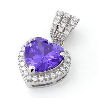 Sterling Silver Amethyst Big Heart CZ Pendant