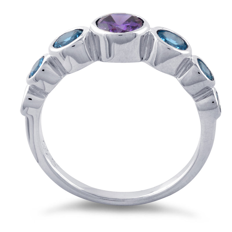 Sterling Silver Amethyst & Blue Topaz Seven Stone Round CZ Ring