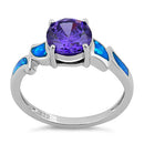 Sterling Silver Amethyst Center Round Stone Blue Lab Opal Ring