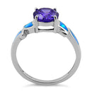 Sterling Silver Amethyst Center Round Stone Blue Lab Opal Ring