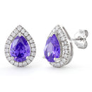Sterling Silver Amethyst Drop CZ Earrings