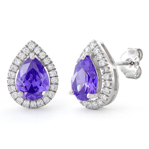 Sterling Silver Amethyst Drop CZ Earrings