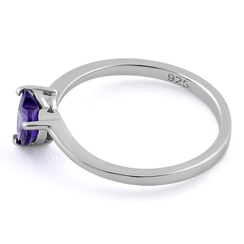 Sterling Silver Amethyst Heart CZ Ring