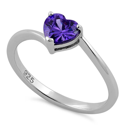 Sterling Silver Amethyst Heart CZ Ring