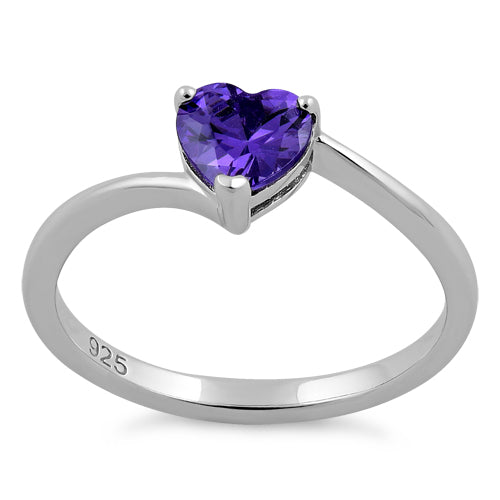 Sterling Silver Amethyst Heart CZ Ring