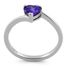 Sterling Silver Amethyst Heart CZ Ring