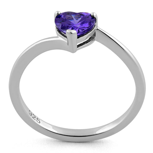 Sterling Silver Amethyst Heart CZ Ring