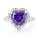 Sterling Silver Amethyst Heart Halo CZ Ring