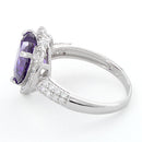 Sterling Silver Amethyst Heart Halo CZ Ring