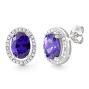 Sterling Silver Amethyst Oval CZ Earrings
