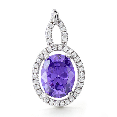 Sterling Silver Amethyst Oval CZ Pendant