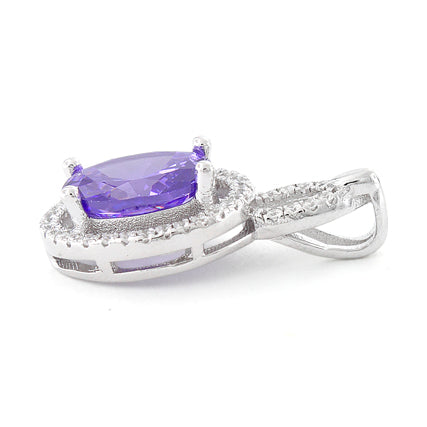Sterling Silver Amethyst Oval CZ Pendant