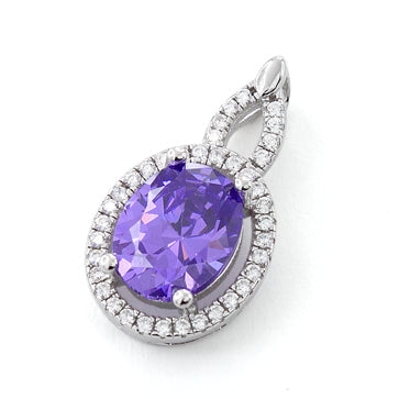 Sterling Silver Amethyst Oval CZ Pendant