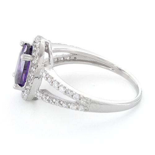 Sterling Silver Amethyst Oval Halo CZ Ring