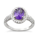 Sterling Silver Amethyst Oval Halo CZ Ring