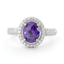 Sterling Silver Amethyst Oval Halo CZ Ring