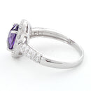 Sterling Silver Amethyst Oval Halo CZ Ring