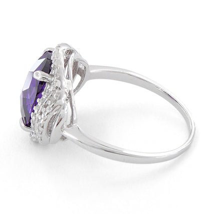 Sterling Silver Amethyst Oval Halo CZ Ring