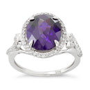 Sterling Silver Amethyst Oval Halo Swirl CZ Ring