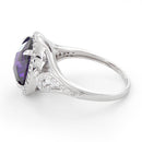 Sterling Silver Amethyst Oval Halo Swirl CZ Ring