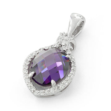 Sterling Silver Amethyst Oval Marquise CZ Pendant