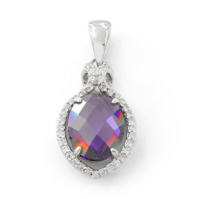 Sterling Silver Amethyst Oval Marquise CZ Pendant