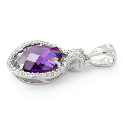 Sterling Silver Amethyst Oval Marquise CZ Pendant