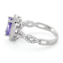 Sterling Silver Amethyst Oval Wave CZ Ring