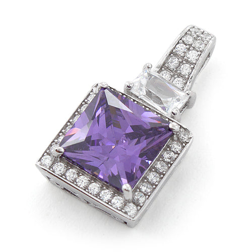 Sterling Silver Amethyst Princess Cut CZ Pendant