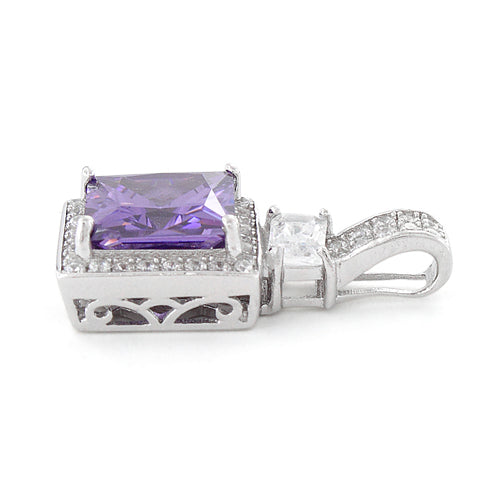 Sterling Silver Amethyst Princess Cut CZ Pendant