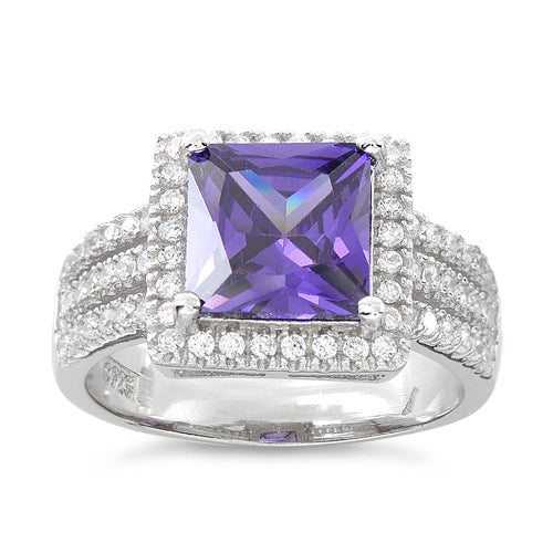 Sterling Silver Amethyst Princess Cut CZ Ring