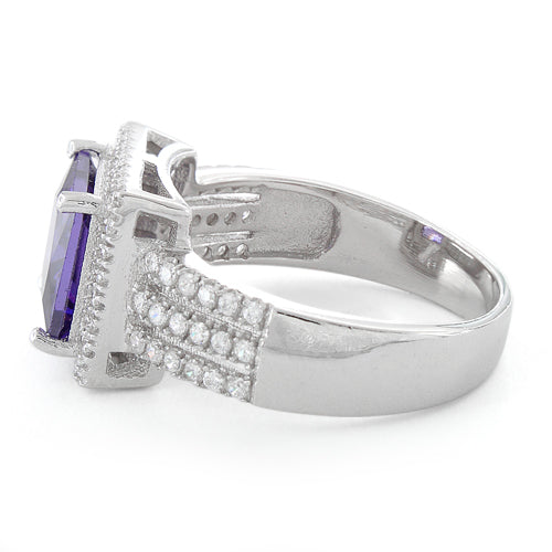 Sterling Silver Amethyst Princess Cut CZ Ring