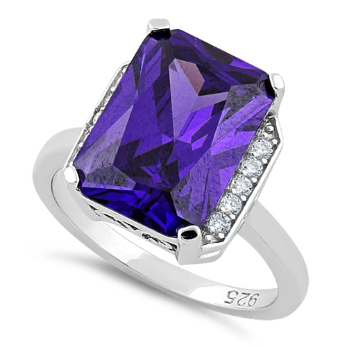 Sterling Silver Amethyst Radiant Cut CZ Ring