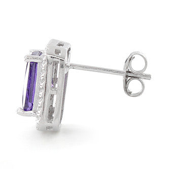 Sterling Silver Amethyst Rectangular CZ Earrings