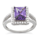 Sterling Silver Amethyst Rectangular Halo CZ Ring