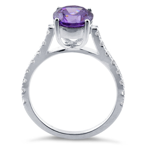 Sterling Silver Amethyst Round Cut Engagement CZ Ring