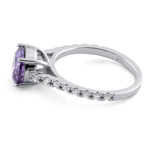 Sterling Silver Amethyst Round Cut Engagement CZ Ring