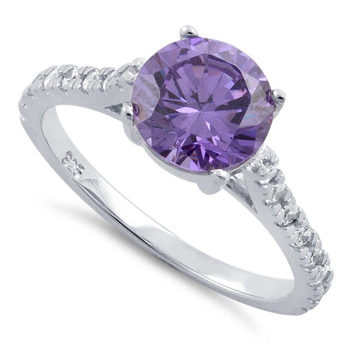 Sterling Silver Amethyst Round Cut Engagement CZ Ring